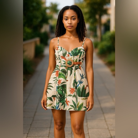 Farm Rio Midnight Macaw Fiesta Off-White Sleeveless Flower Mini Dress large - Picture 6 of 7